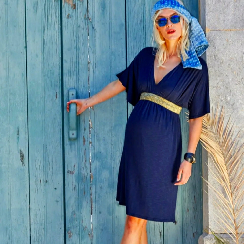 Maternity Dress by Envie de Fraises, Paris Navy Gold 36/38 US NWT